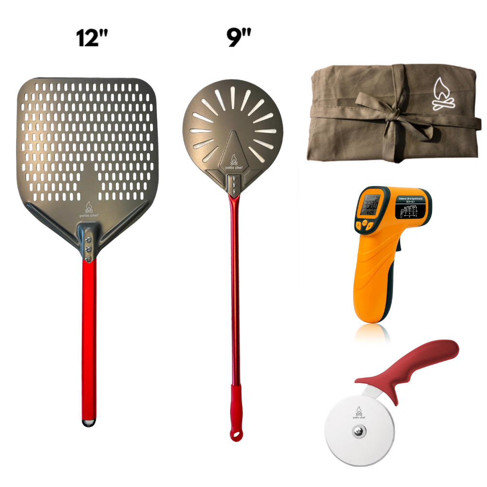 Pizza Party Starter Pack #3: 12 inch Pizza Peel + 9 Inch Turning Peel + IR Temp Gun + Pizza Cutter