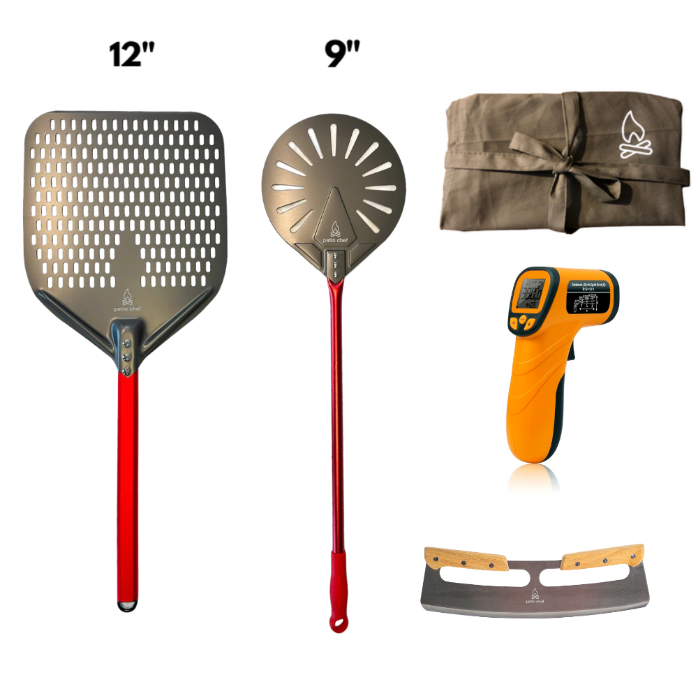Pizza Party Starter Pack #3: 12 inch Pizza Peel + 9 Inch Turning Peel + IR Temp Gun + Pizza Cutter