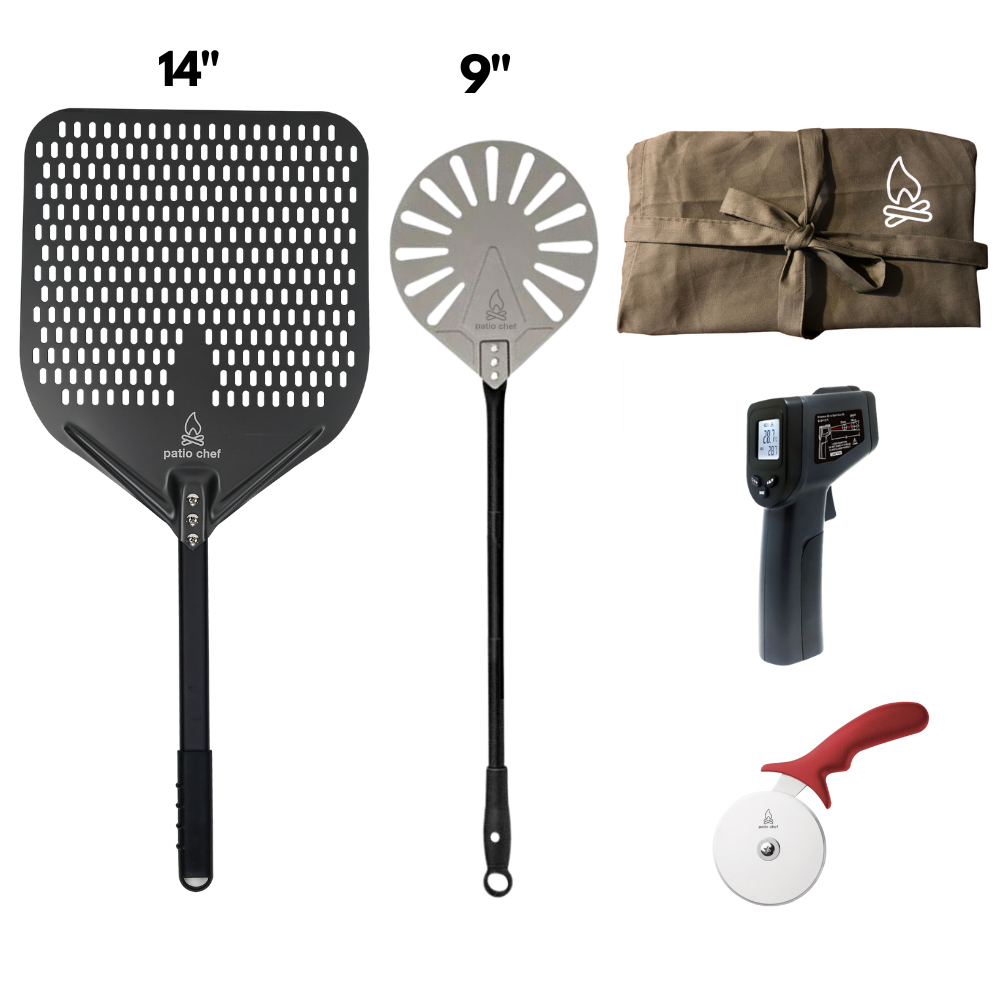 Pizza Party Starter Pack #4: 14 inch Pizza Peel + 9 Inch Turning Peel + IR Temp Gun + Pizza Cutter