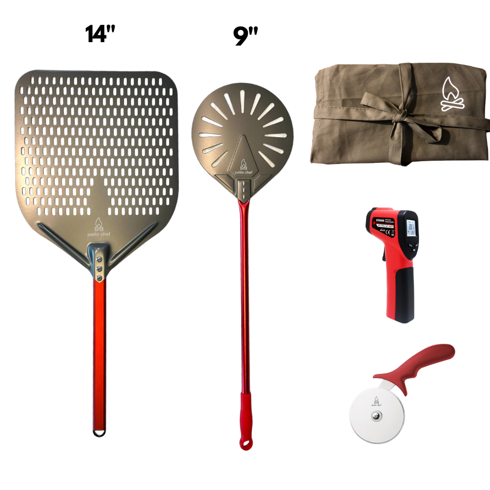 Pizza Party Starter Pack #4: 14 inch Pizza Peel + 9 Inch Turning Peel + IR Temp Gun + Pizza Cutter