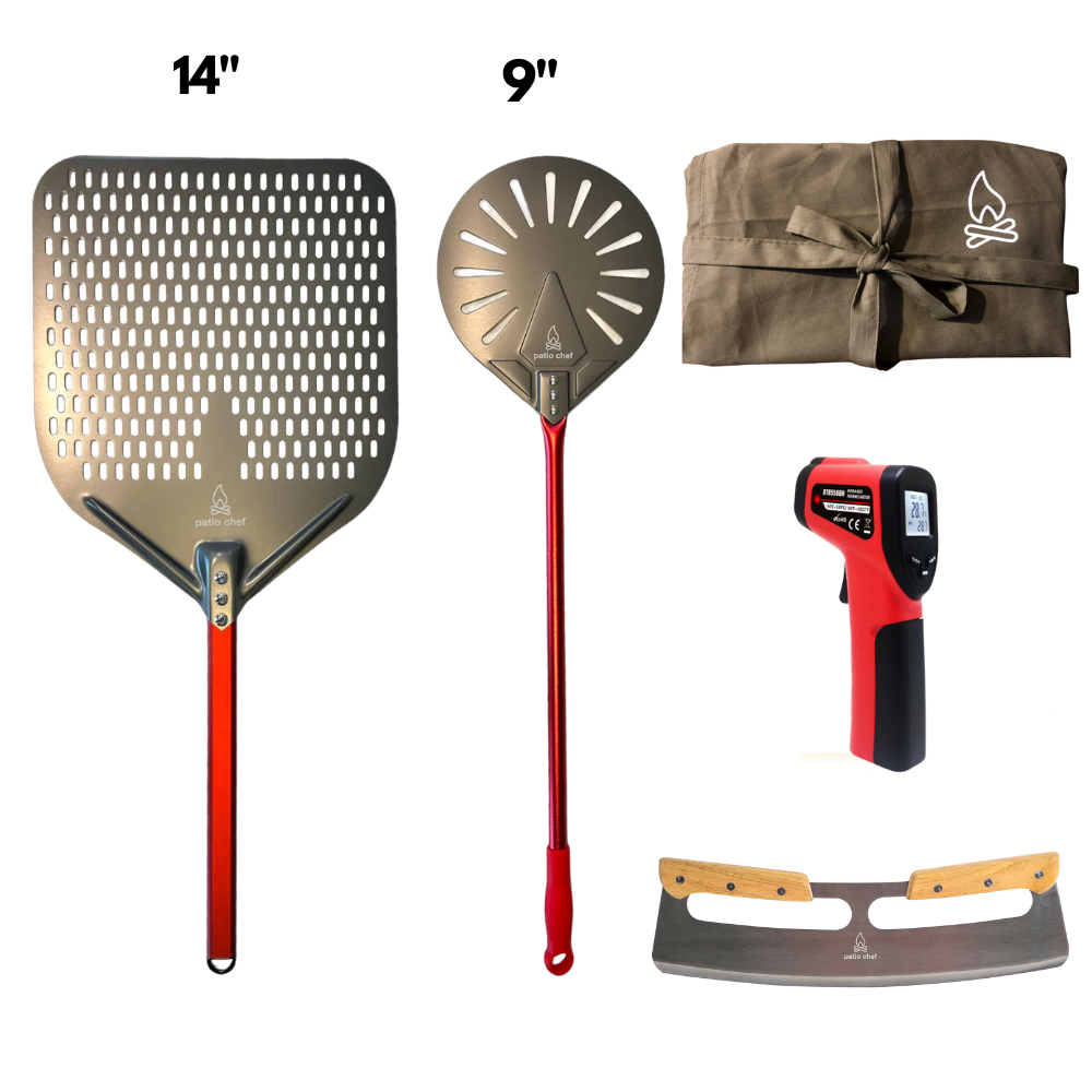 Pizza Party Starter Pack #4: 14 inch Pizza Peel + 9 Inch Turning Peel + IR Temp Gun + Pizza Cutter