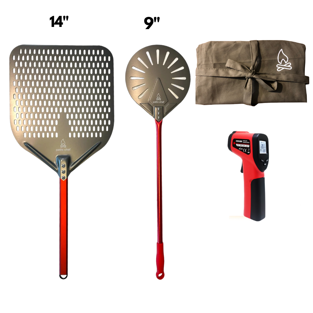 Pizza Party Starter Pack #2: 14 inch Pizza Peel + 9 Inch Turning Peel + IR Temp Gun