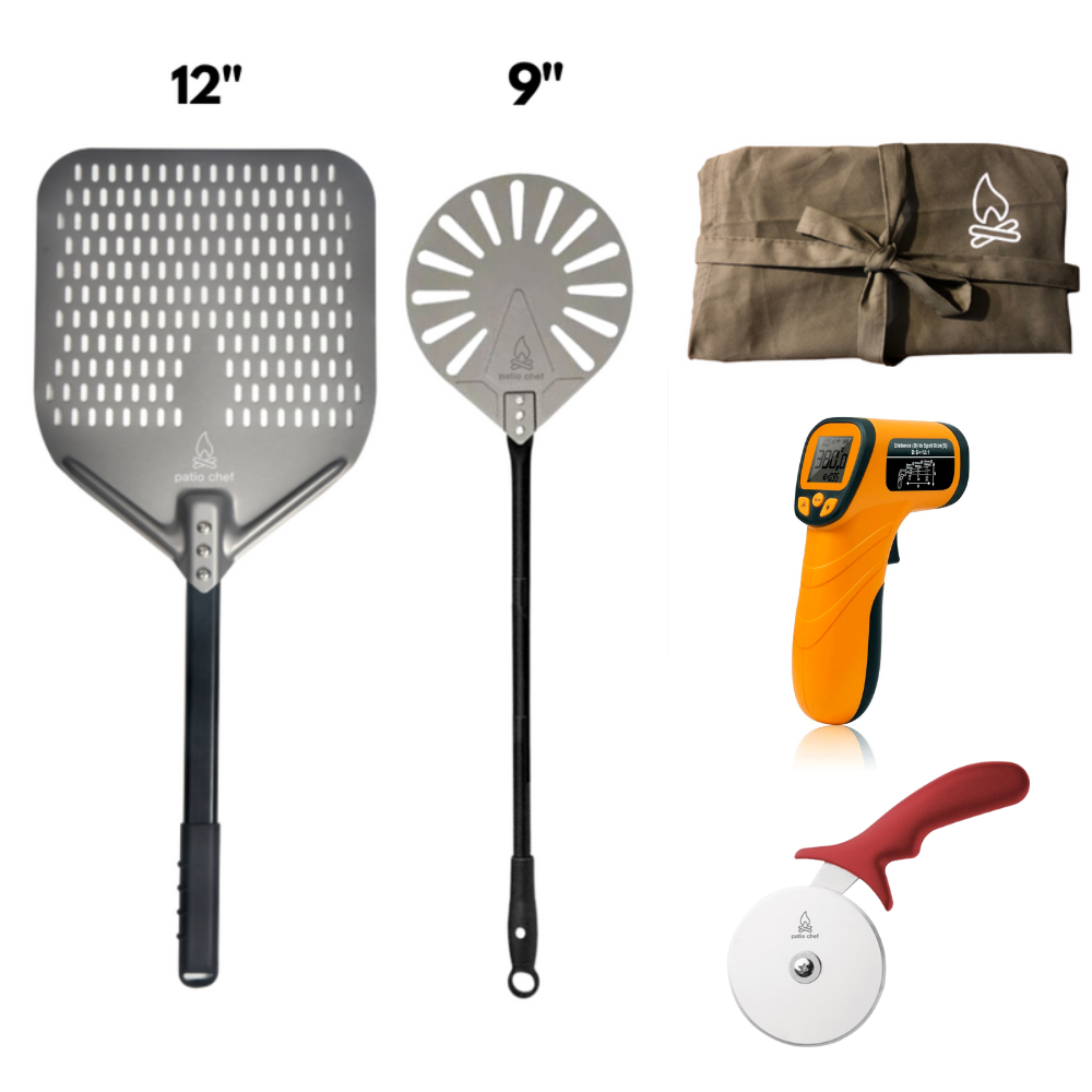 Pizza Party Starter Pack #3: 12 inch Pizza Peel + 9 Inch Turning Peel + IR Temp Gun + Pizza Cutter