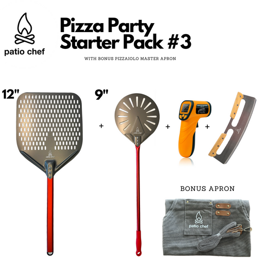 Pizza Party Starter Pack #3: 12 inch Pizza Peel + 9 Inch Turning Peel + IR Temp Gun + Pizza Cutter