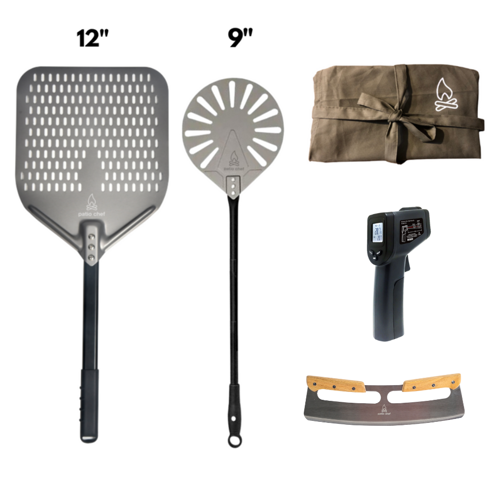 Pizza Party Starter Pack #3: 12 inch Pizza Peel + 9 Inch Turning Peel + IR Temp Gun + Pizza Cutter