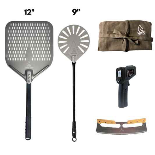 Pizza Party Starter Pack #3: 12 inch Pizza Peel + 9 Inch Turning Peel + IR Temp Gun + Pizza Cutter