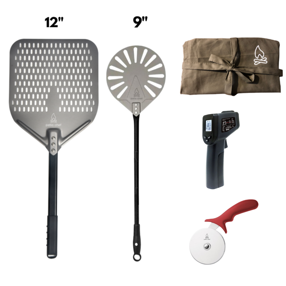 Pizza Party Starter Pack #3: 12 inch Pizza Peel + 9 Inch Turning Peel + IR Temp Gun + Pizza Cutter
