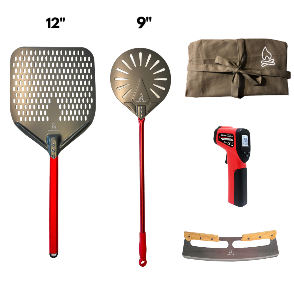 Pizza Party Starter Pack #3: 12 inch Pizza Peel + 9 Inch Turning Peel + IR Temp Gun + Pizza Cutter