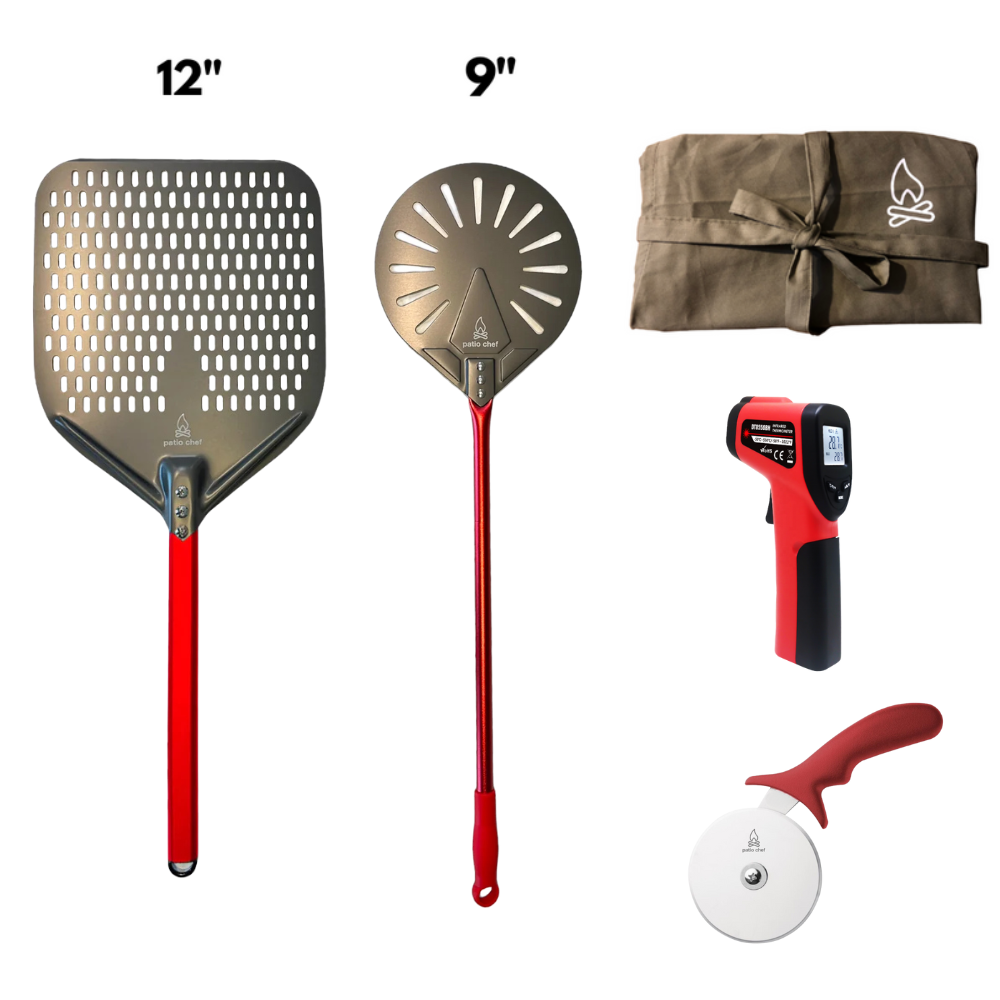 Pizza Party Starter Pack #3: 12 inch Pizza Peel + 9 Inch Turning Peel + IR Temp Gun + Pizza Cutter