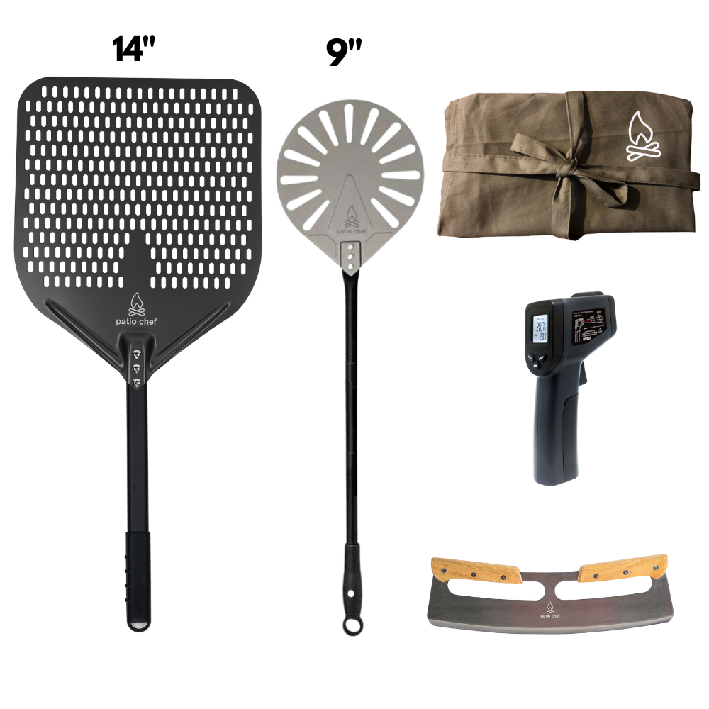 Pizza Party Starter Pack #4: 14 inch Pizza Peel + 9 Inch Turning Peel + IR Temp Gun + Pizza Cutter