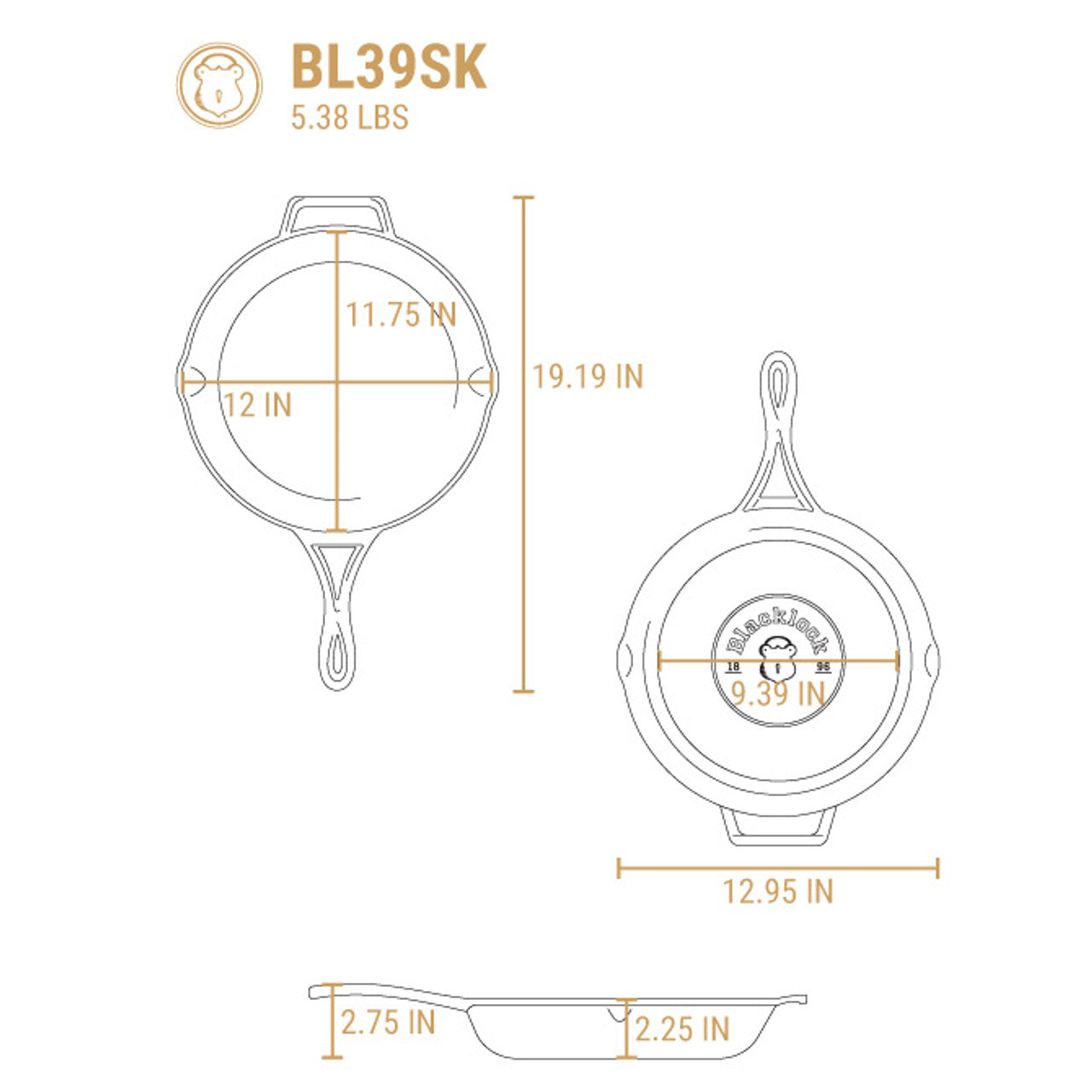 Blacklock - Triple Seasoned Cast Iron 12 Inch Skillet